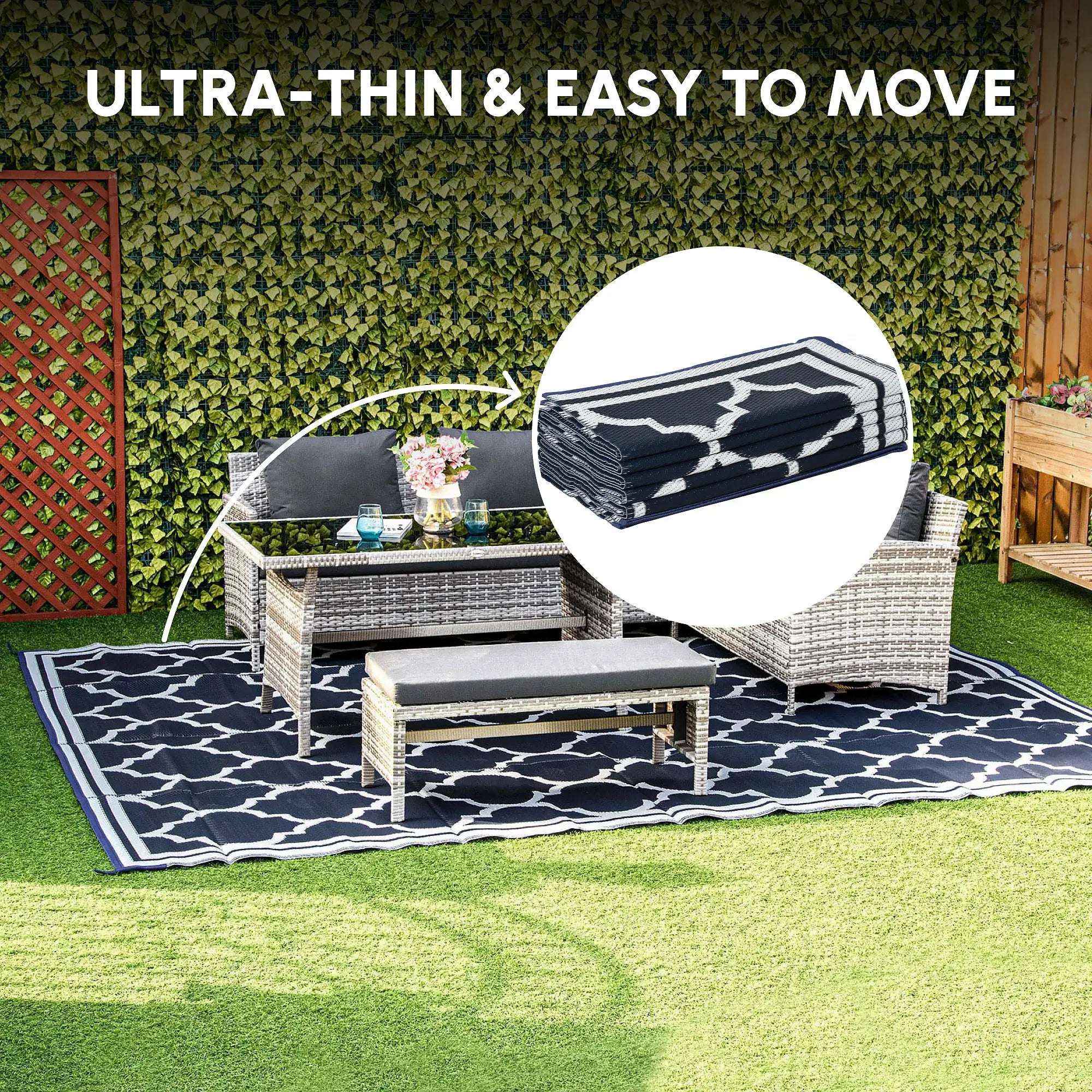 9'x12' Reversible Outdoor RV Rug, Patio Mat, Dark Blue Outdoor Reversible Rugs at Gallery Canada