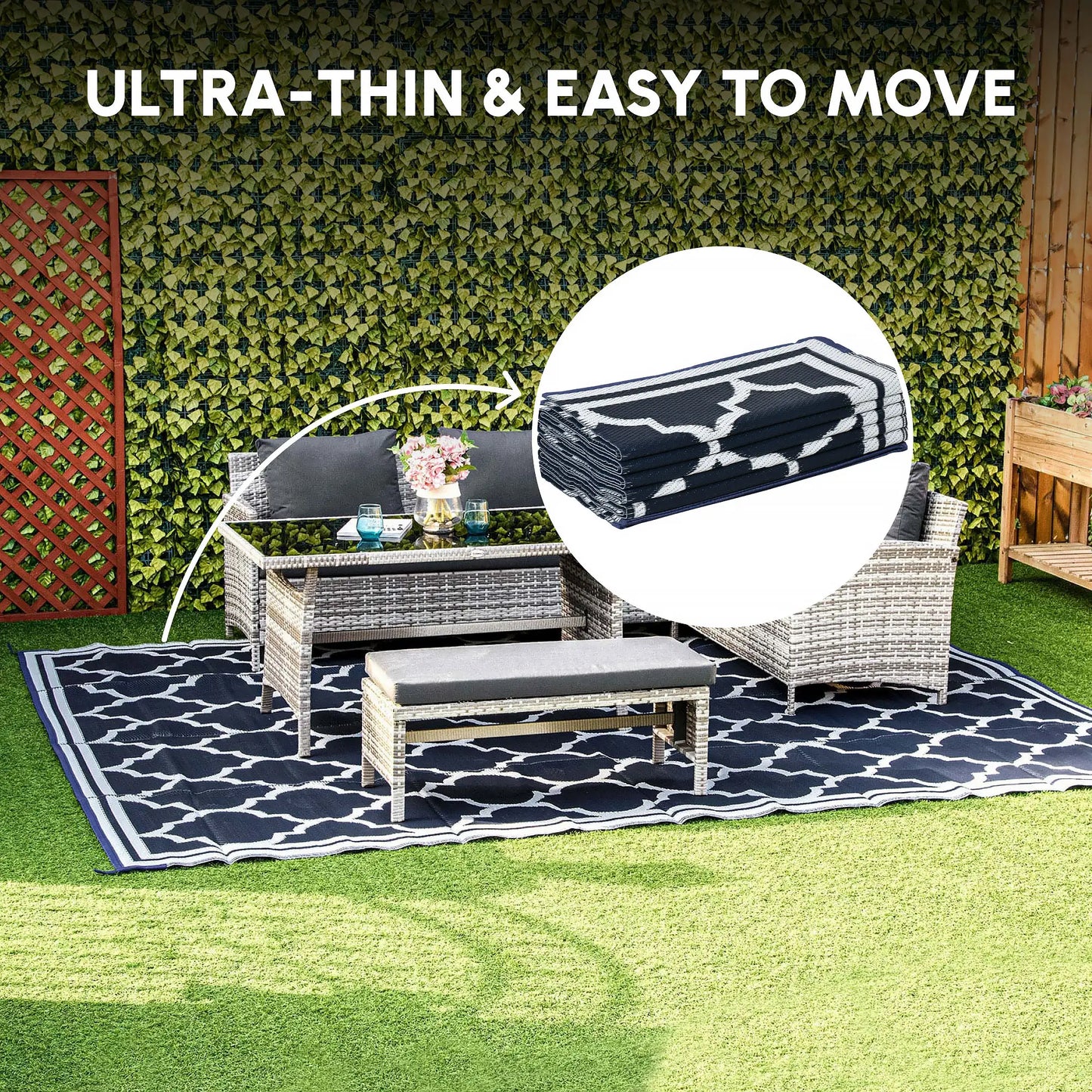 9'x12' Reversible Outdoor RV Rug, Patio Mat, Dark Blue Outdoor Reversible Rugs at Gallery Canada