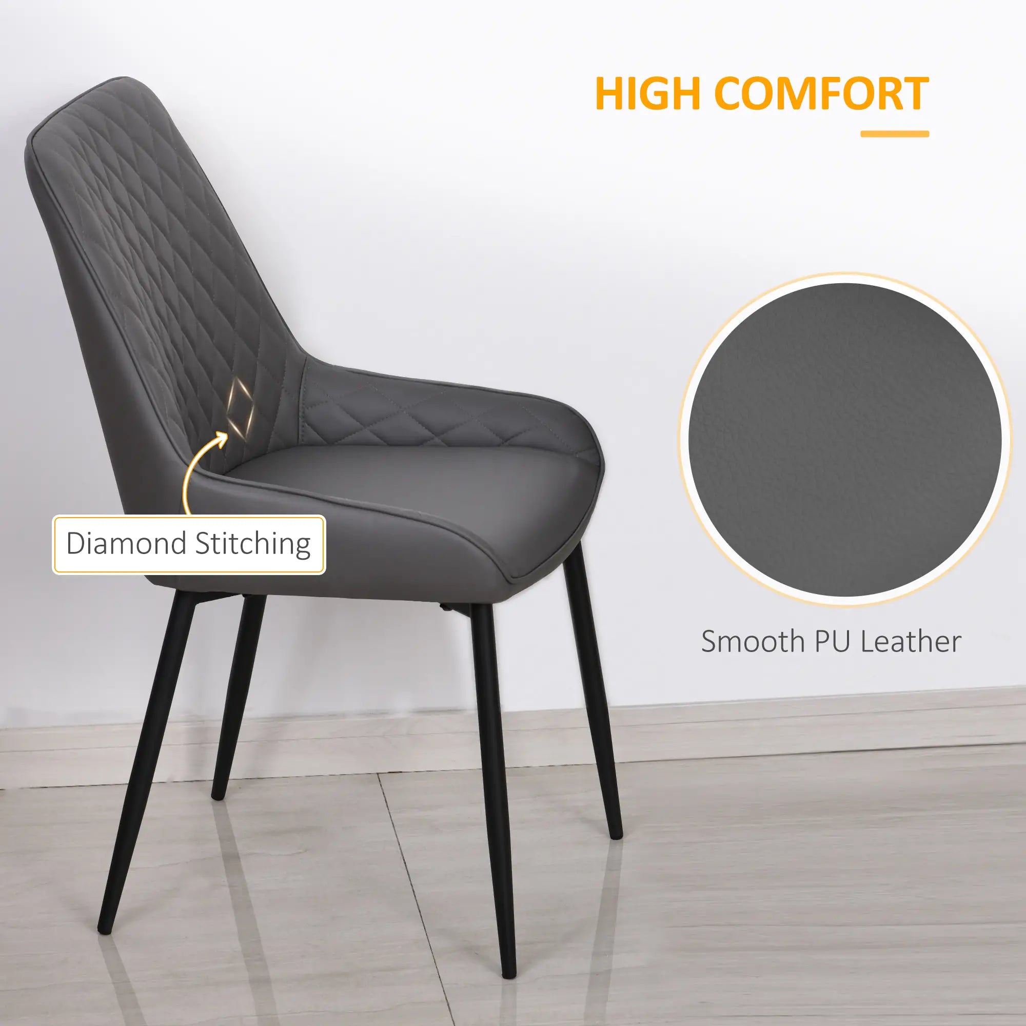 Modern Dining Chairs Set of 2, PU Leather, Metal Legs, Grey Bar Stools at Gallery Canada