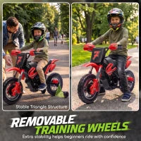 Moto électrique pour enfants 12V, à conduire, roues d'entraînement, rouge