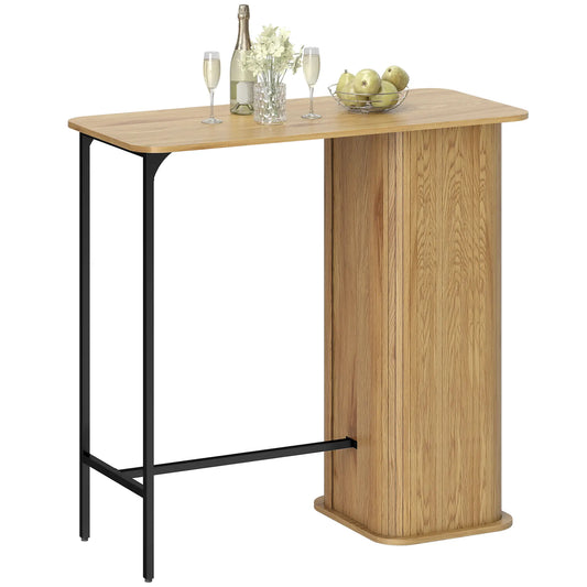 Tambour Bar Height Table, 3 Storage Shelves, Metal Frame, Natural Bar Tables Natural Wood Finish, Black at Gallery Canada