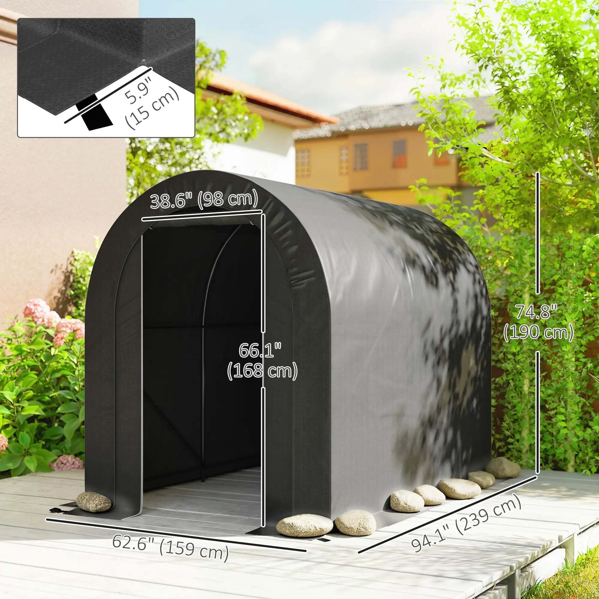 5' x 8' Outdoor Storage Shed, Heavy Duty Galvanized Steel, Black Car Shelters at Gallery Canada