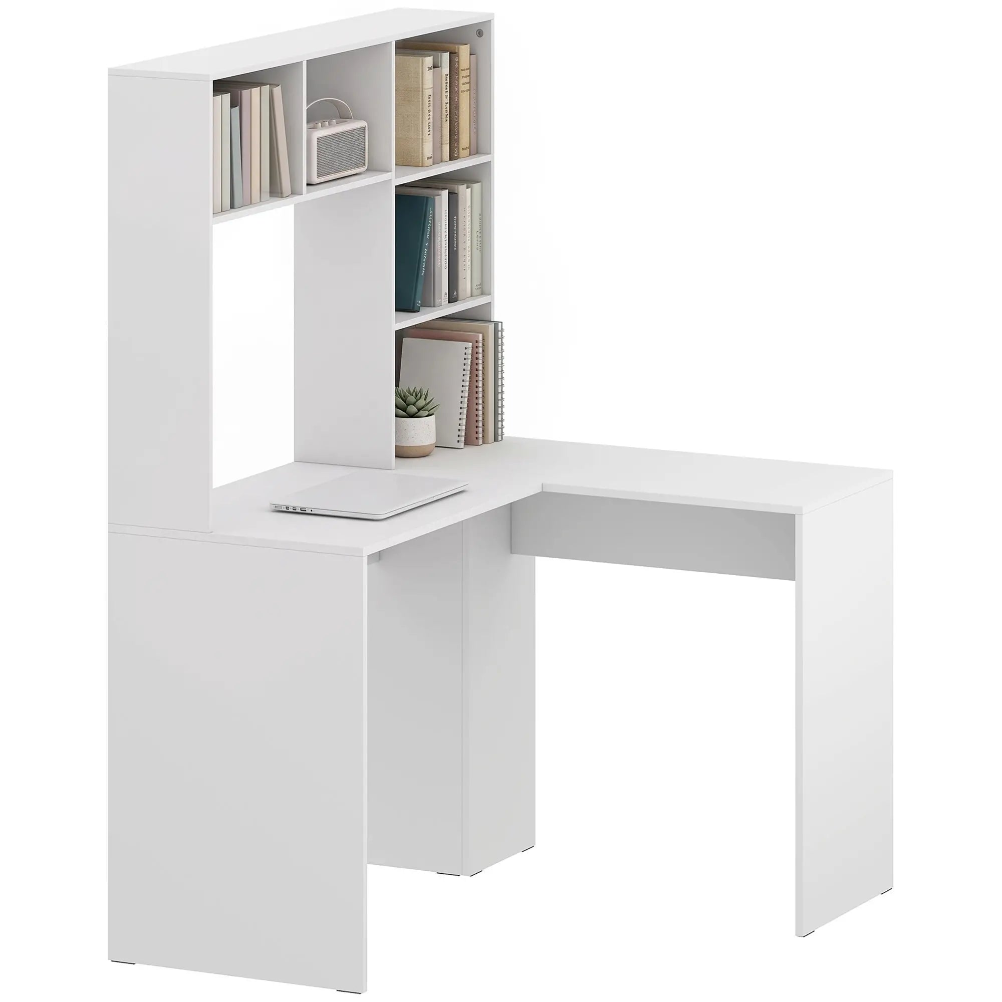 L Shaped Desk, Corner Computer Desk with Storage Shelves, White Writing Desks White at Gallery Canada