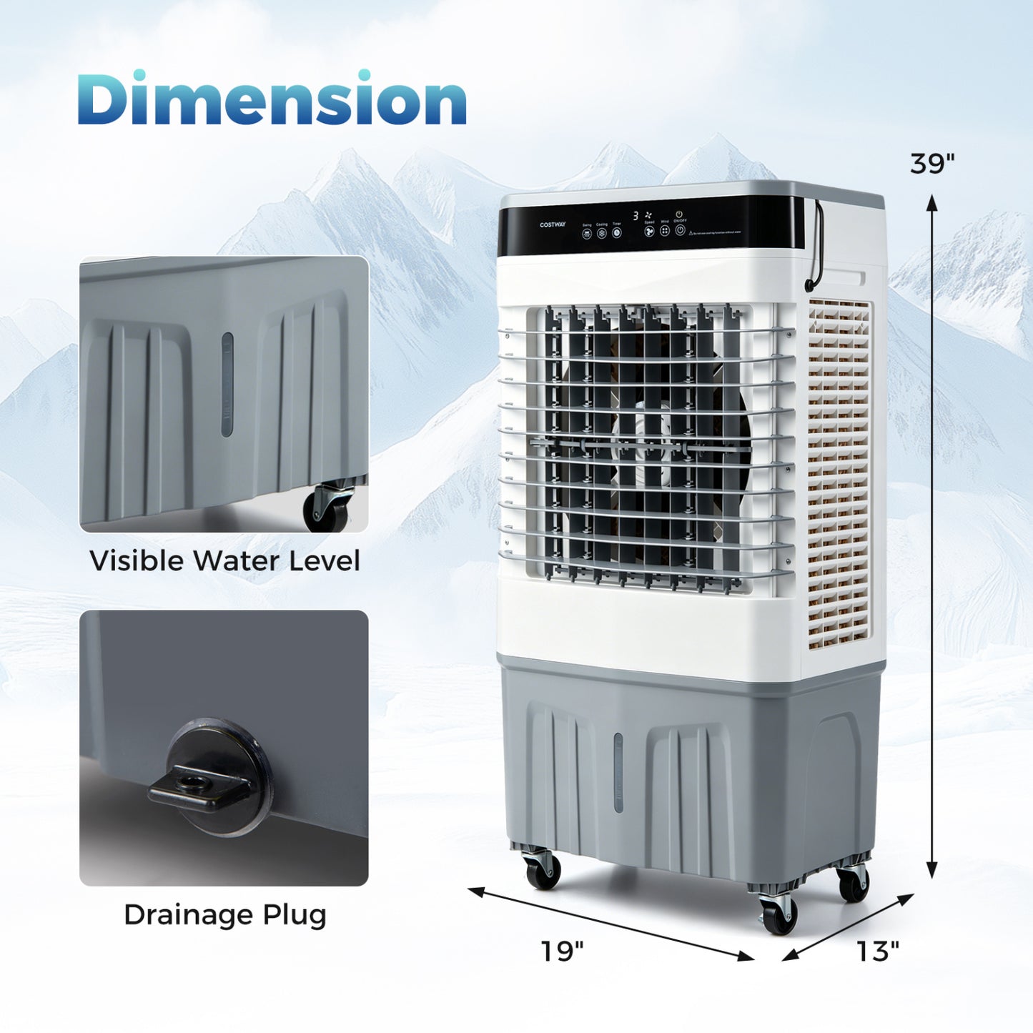 2100 CFM Evaporative Air Cooler, 5.3 Gal Tank, White Air Coolers at Gallery Canada