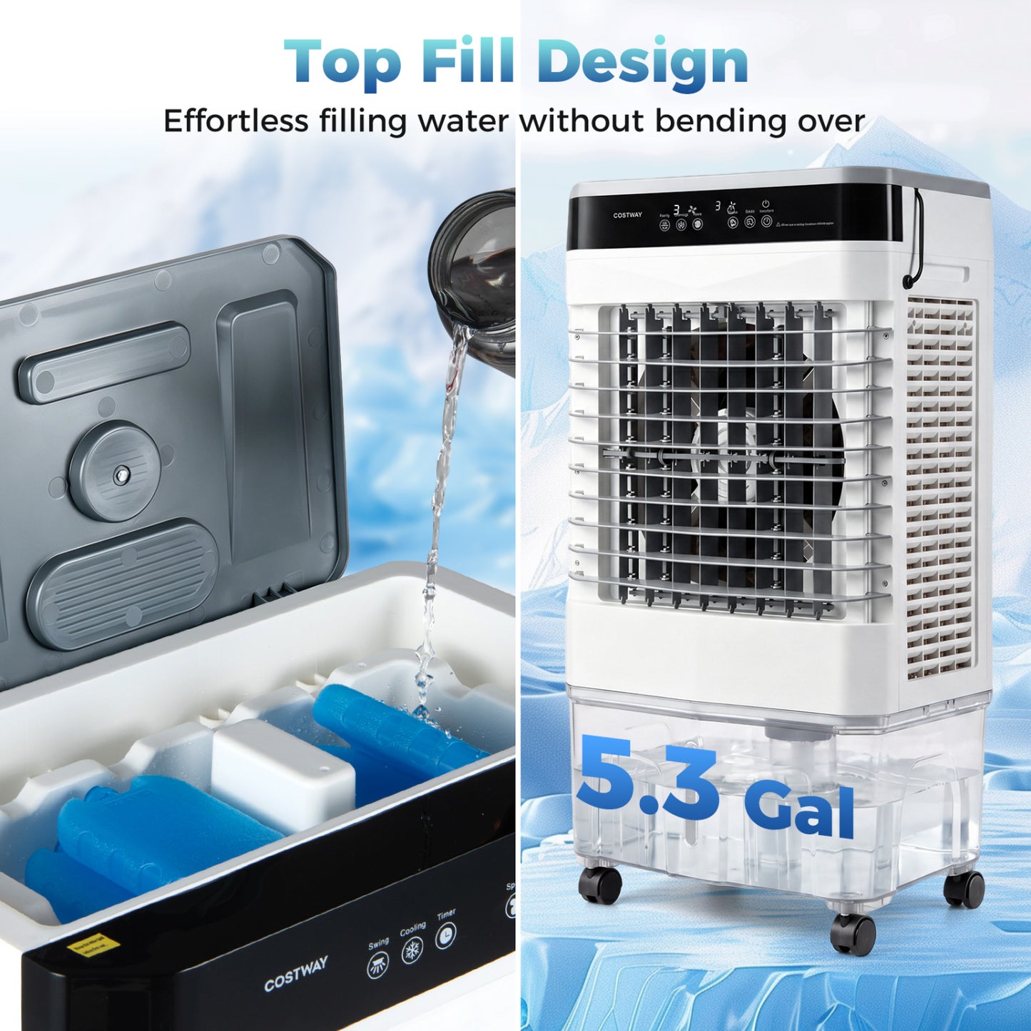 2100 CFM Evaporative Air Cooler, 5.3 Gal Tank, White Air Coolers at Gallery Canada