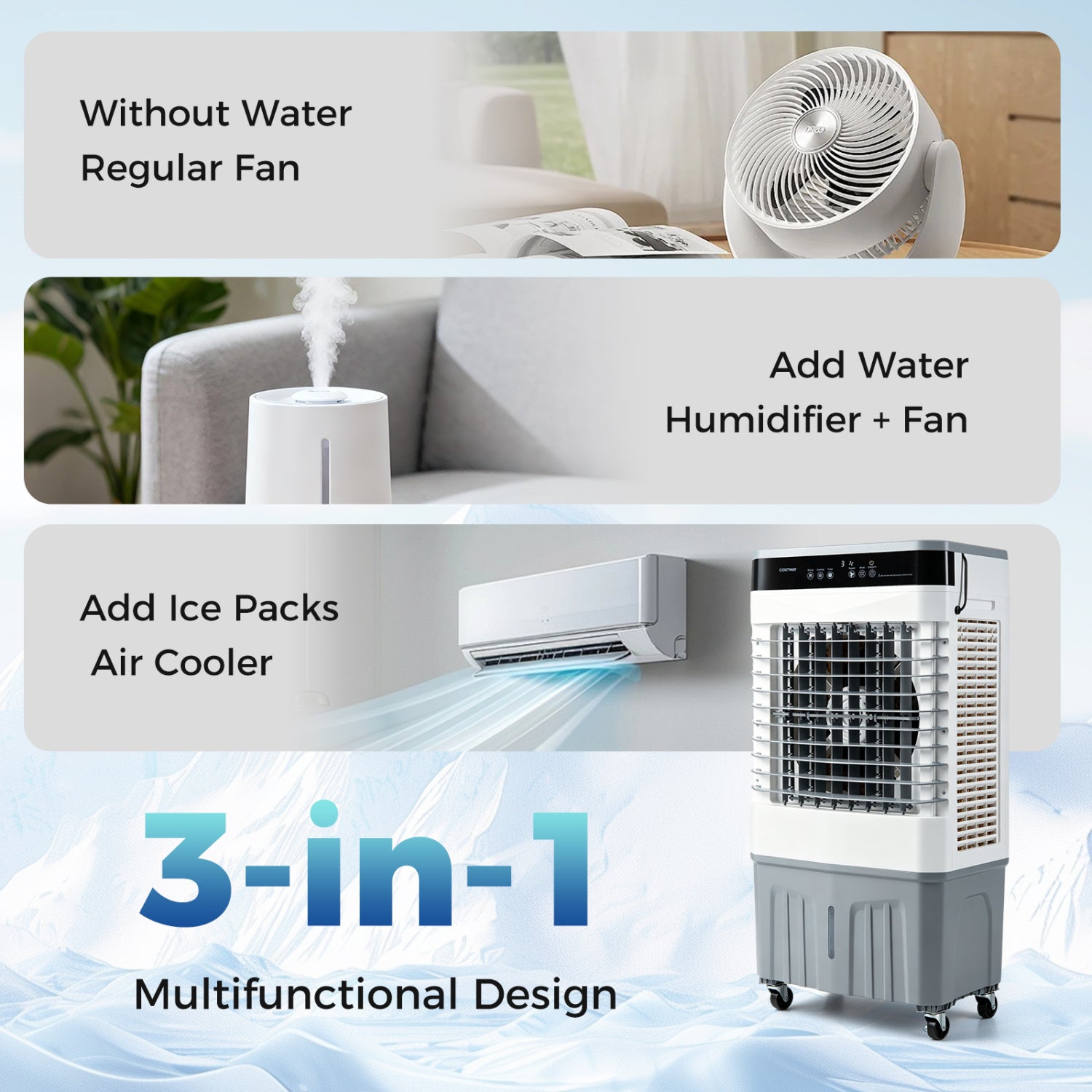 2100 CFM Evaporative Air Cooler, 5.3 Gal Tank, White Air Coolers at Gallery Canada
