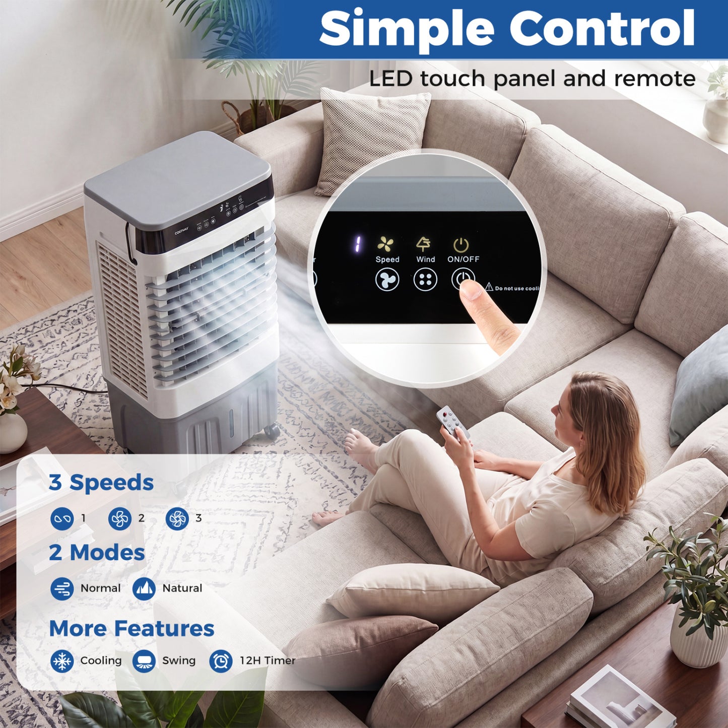 2100 CFM Evaporative Air Cooler, 5.3 Gal Tank, White Air Coolers at Gallery Canada