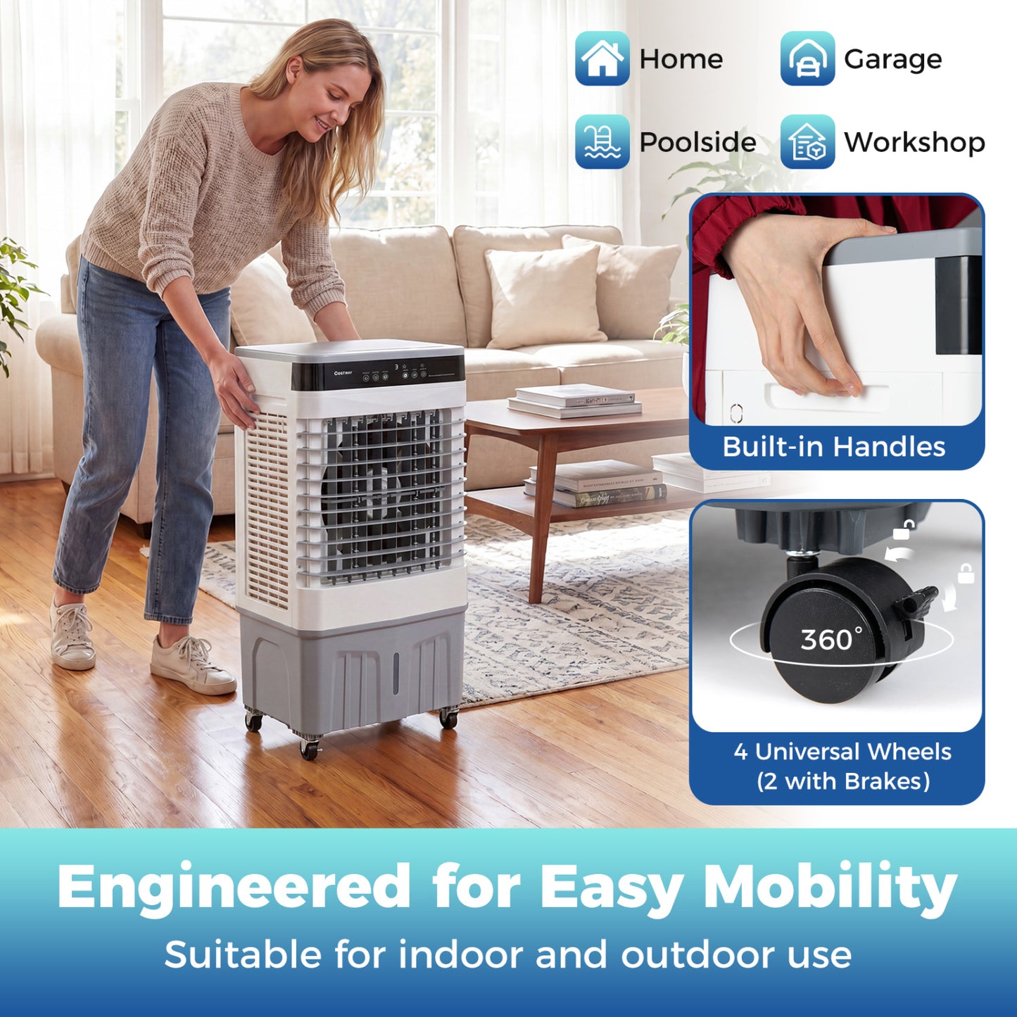2100 CFM Evaporative Air Cooler, 5.3 Gal Tank, White Air Coolers at Gallery Canada