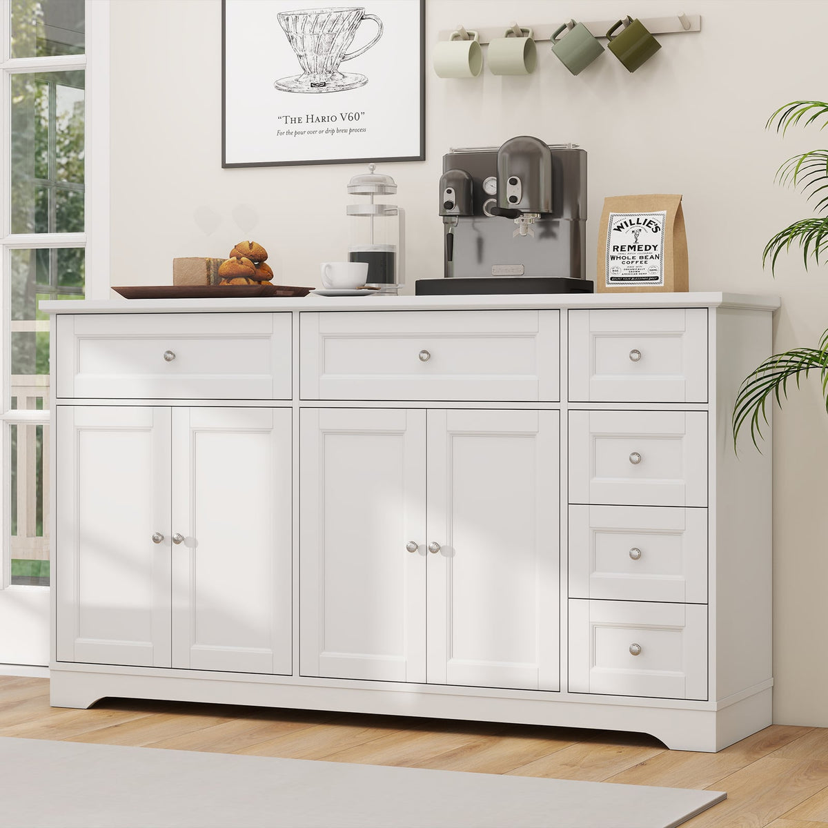 Buffet Sideboard 59" Coffee Bar Console Table, White