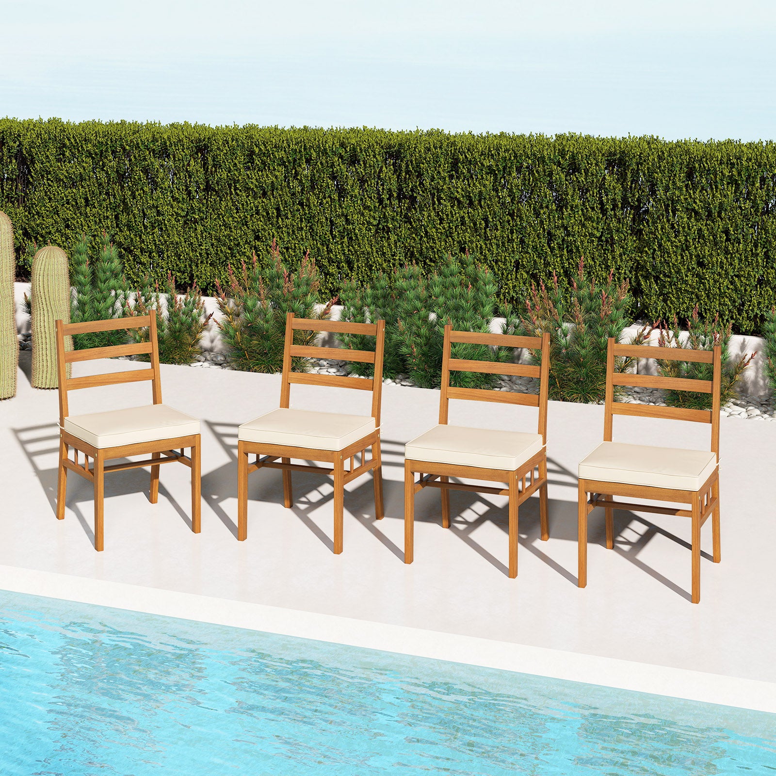 Outdoor Wooden Dining Chair Set of 4 with Padded Seat Cushions, White Patio Dining Chairs at Gallery Canada