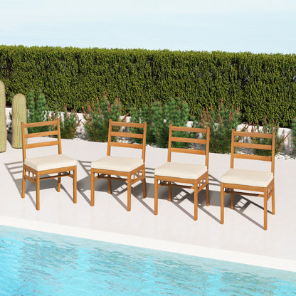 Outdoor Wooden Dining Chair Set of 4 with Padded Seat Cushions, White Patio Dining Chairs at Gallery Canada