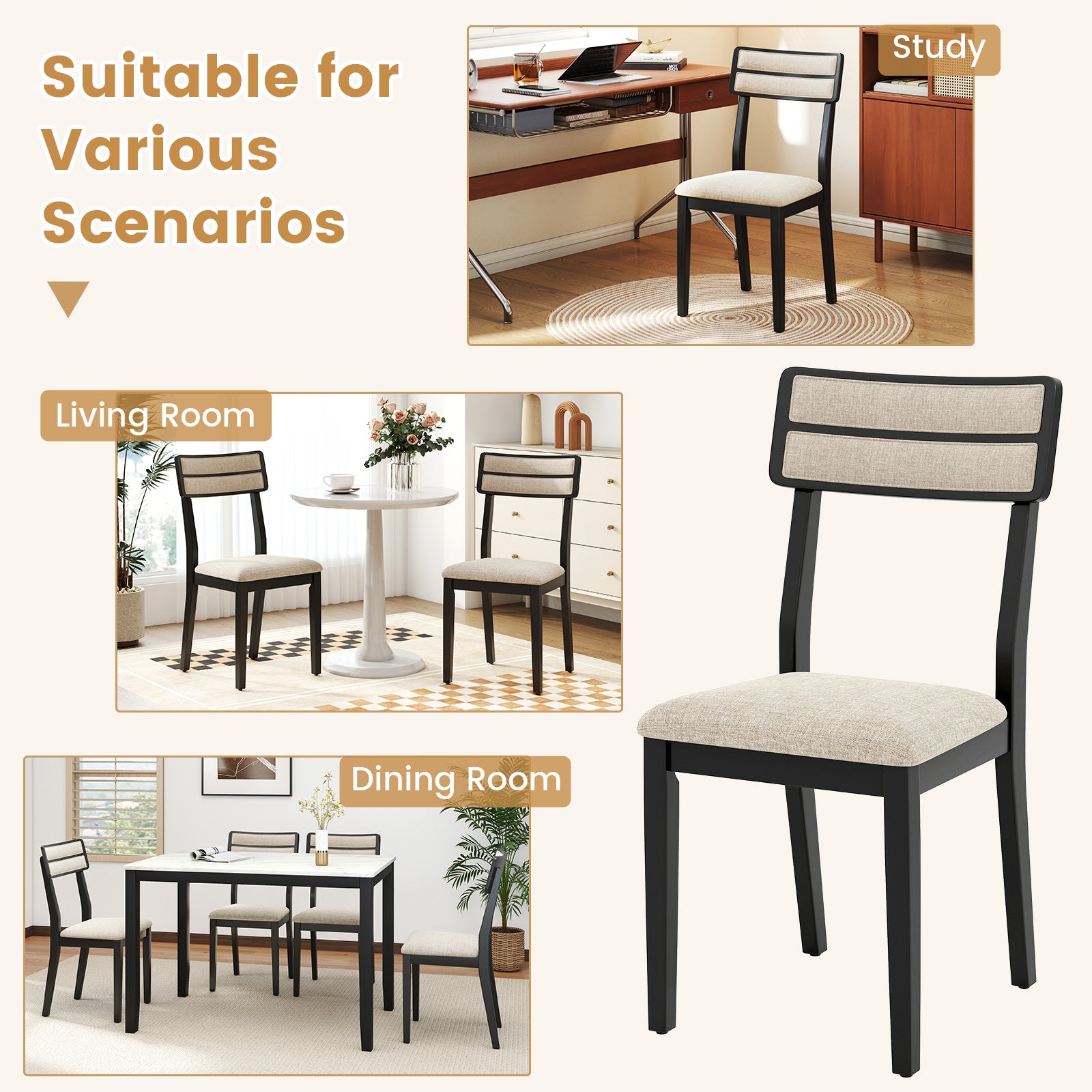 Modern Dining Chairs Set of 4 with Tilt Backrest for Dining Room, Black Dining Chairs at Gallery Canada
