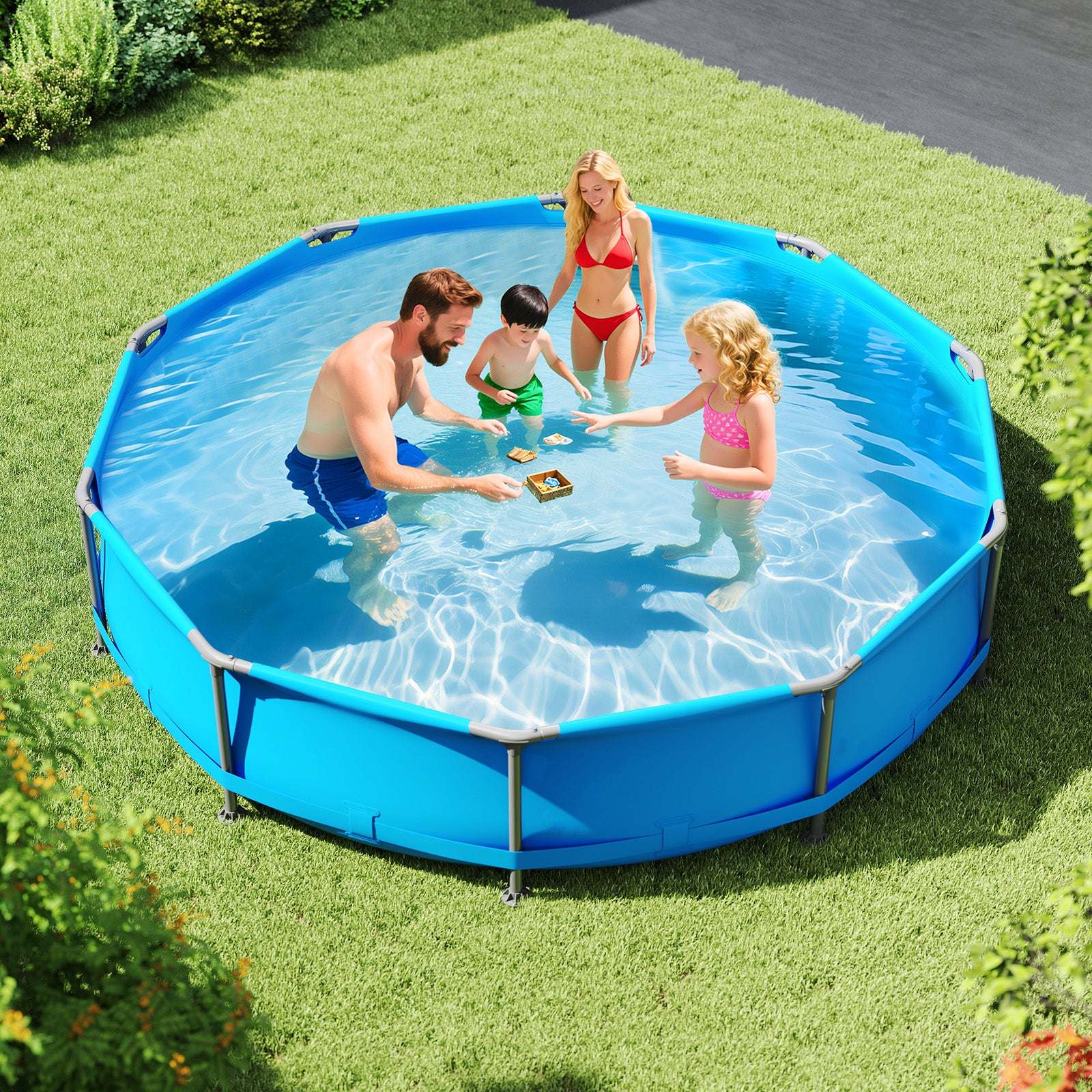 690/978/1158/1617 Gal Outdoor Family Swimming Pool with Metal Frame-12 ft, Blue Swimming Pools at Gallery Canada