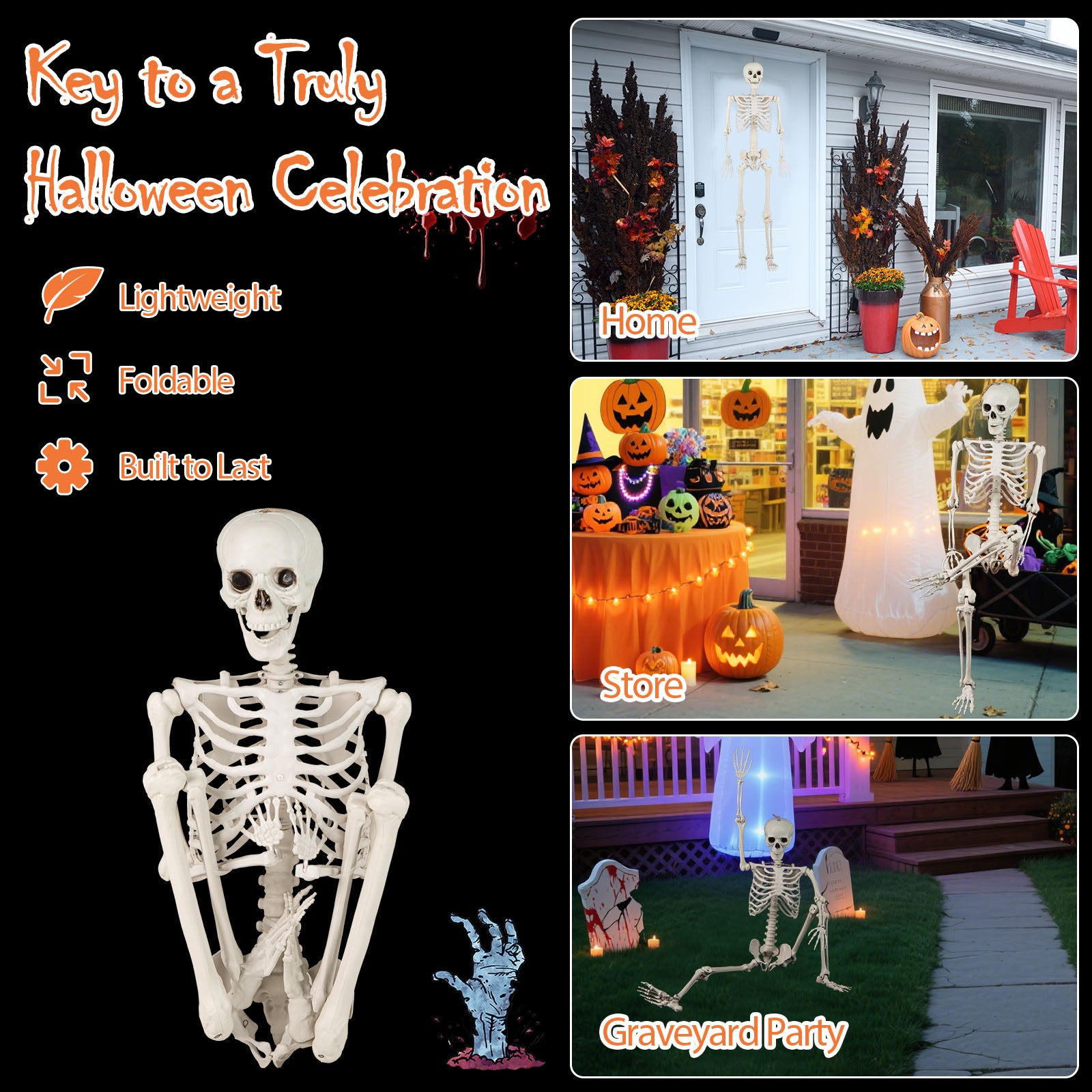 5.4 FT Life Size Large Halloween Skeleton Decoration, White Halloween at Gallery Canada