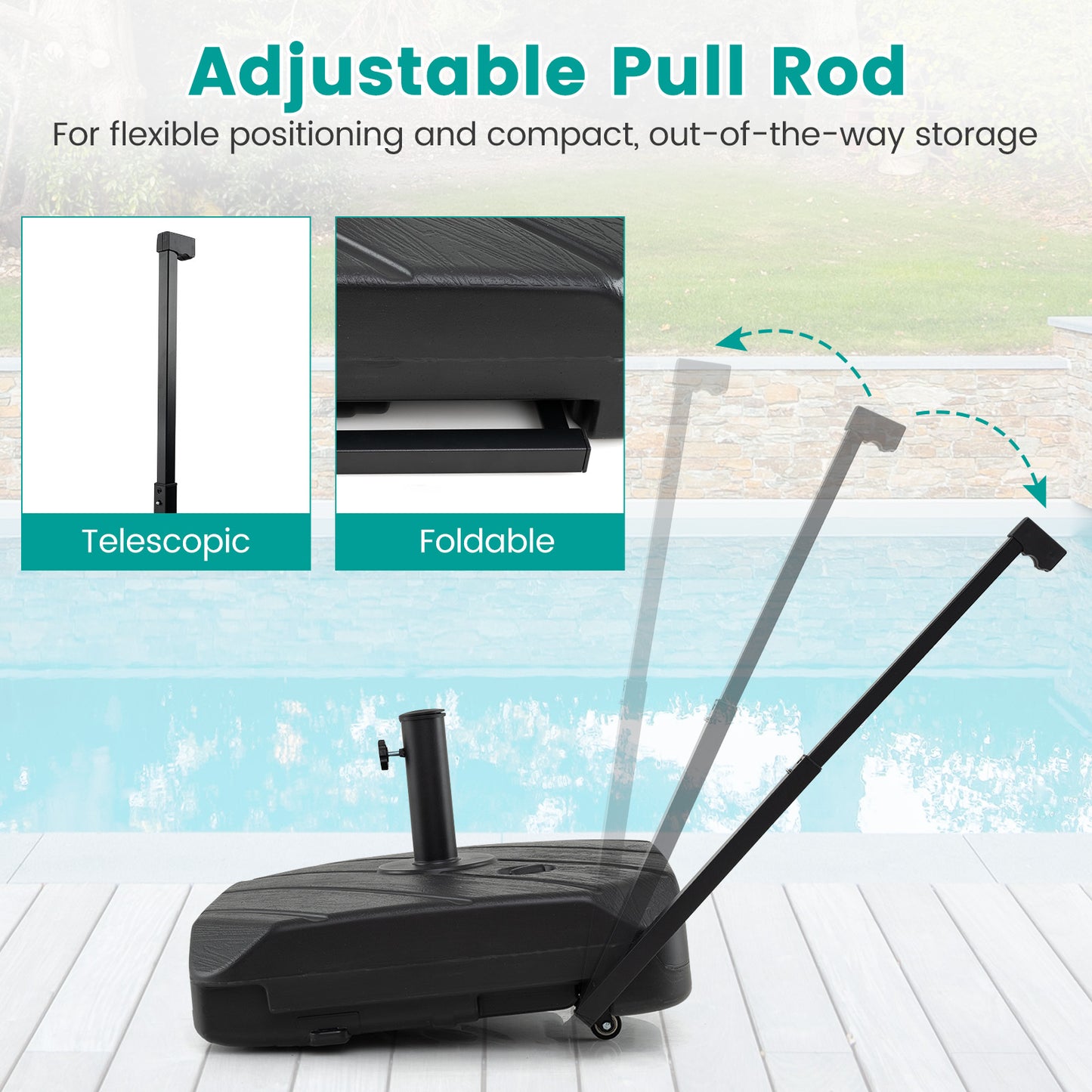 211 Lbs Fillable Patio Umbrella Base With Wheels, Telescopic Pull Rod Outdoor Umbrella Bases at Gallery Canada