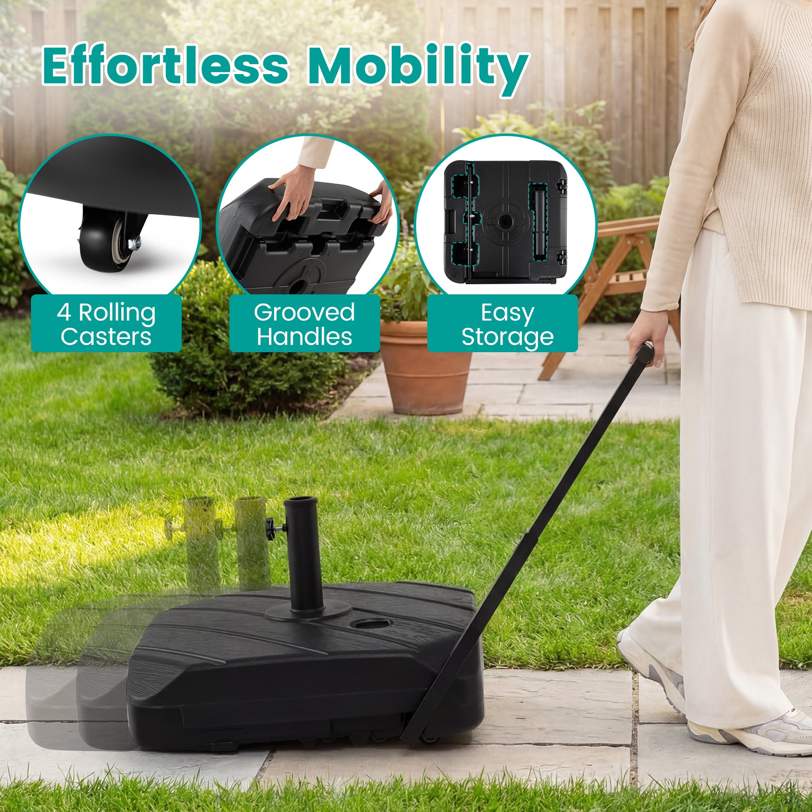 211 Lbs Fillable Patio Umbrella Base With Wheels, Telescopic Pull Rod Outdoor Umbrella Bases at Gallery Canada
