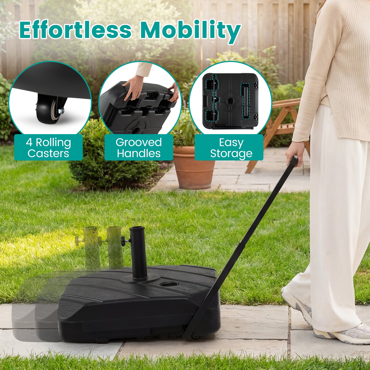 211 Lbs Fillable Patio Umbrella Base With Wheels, Telescopic Pull Rod Outdoor Umbrella Bases at Gallery Canada