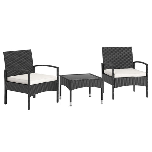 3-Piece Patio Furniture Set, Rattan Bistro Chairs With Table, Beige