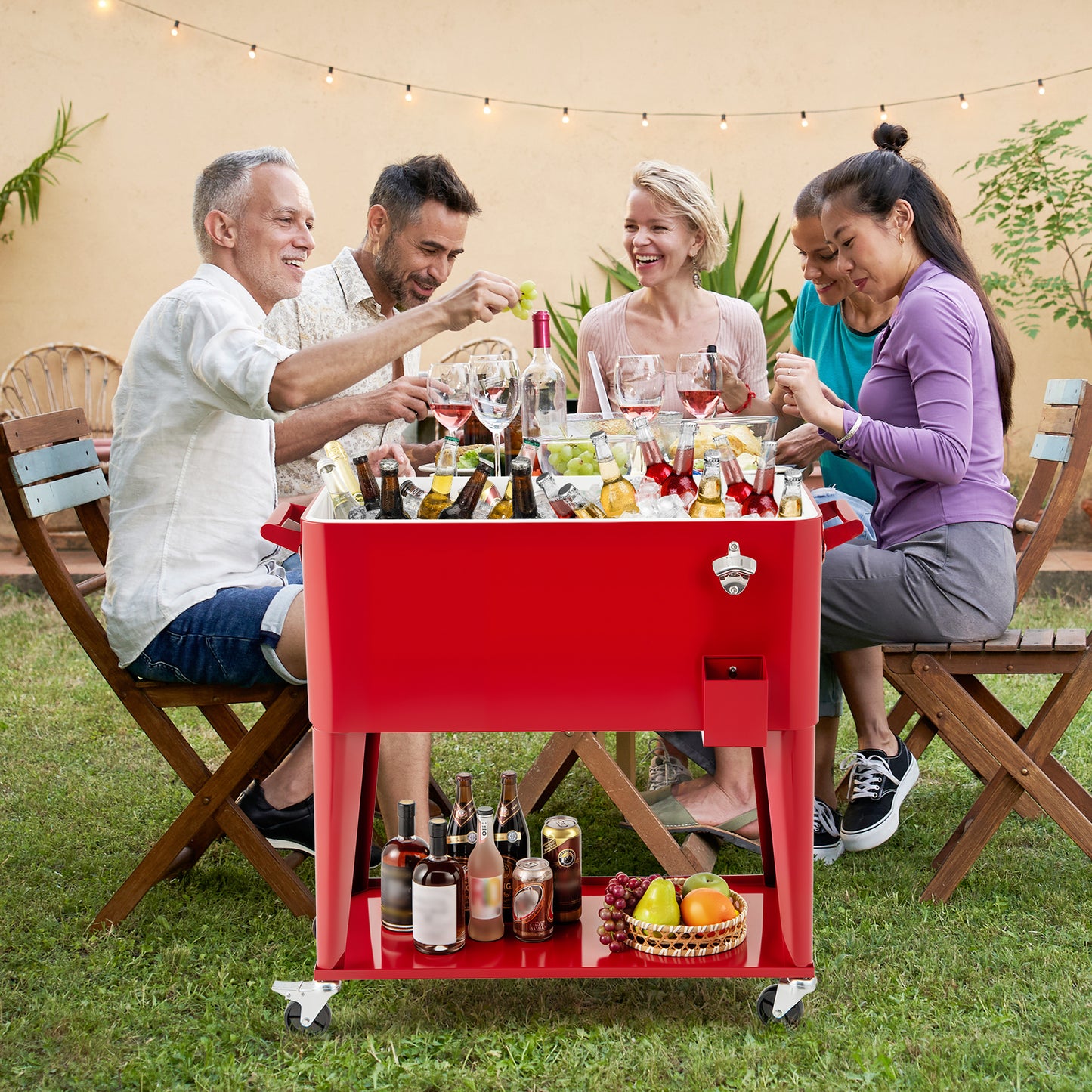 Portable Patio Cooler with Bottom Storage Shelf and Bottle Opener, Red Coolers at Gallery Canada