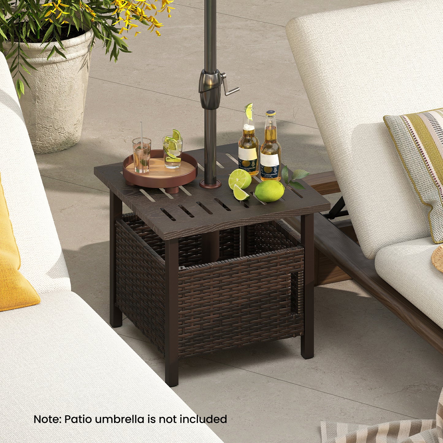 Outdoor Side Table with 1.93" Umbrella Hole All-Weather PE Wicker Patio Umbrella Table, Brown Patio Coffee Tables at Gallery Canada