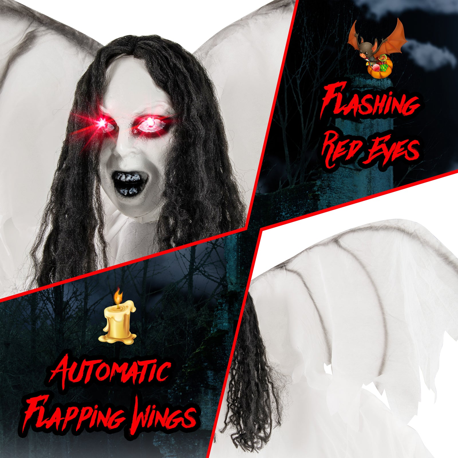 6.6 Feet Halloween Animatronic Standing Angel with Sound-Activated Light-up Eyes and Flapping Wings Halloween at Gallery Canada
