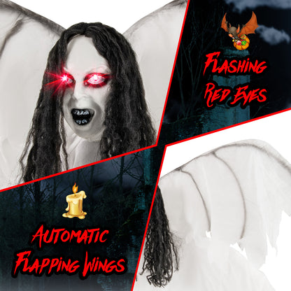 6.6 Feet Halloween Animatronic Standing Angel with Sound-Activated Light-up Eyes and Flapping Wings Halloween at Gallery Canada