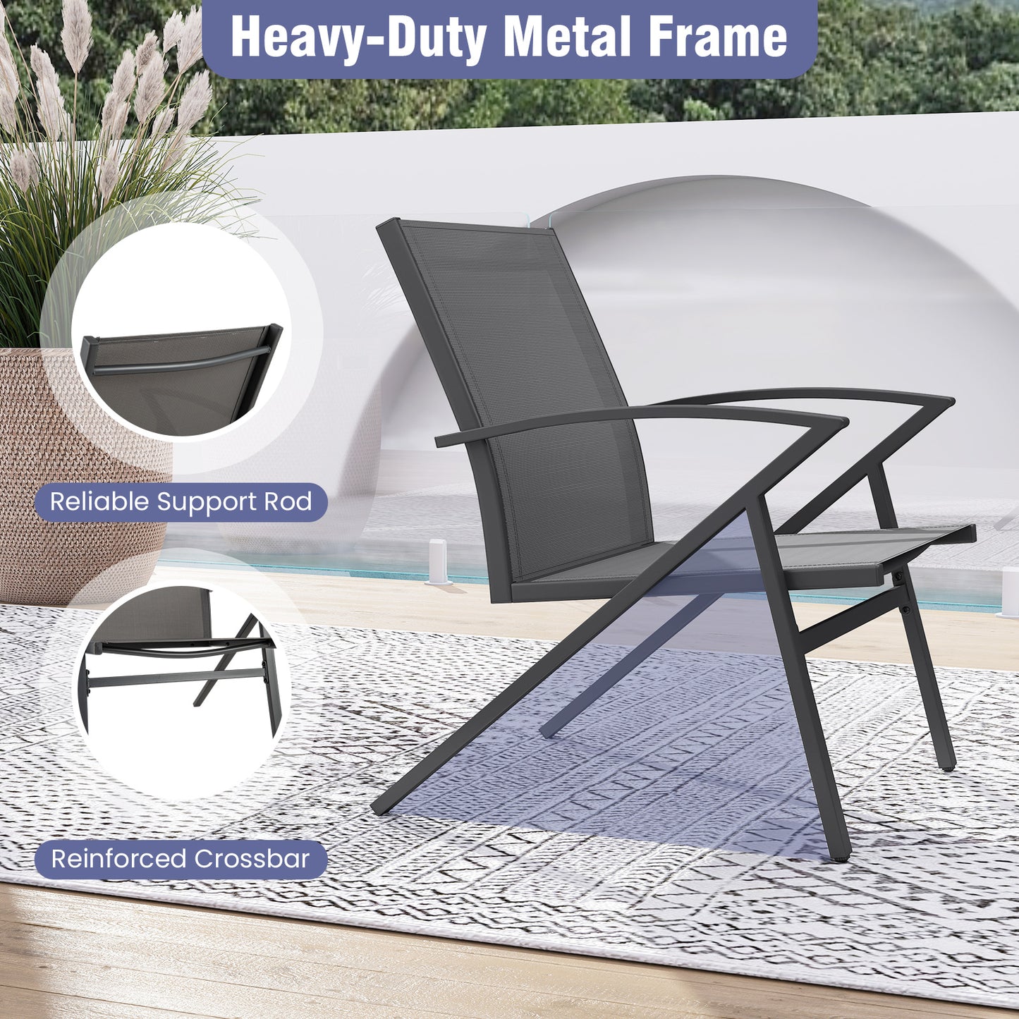 Patio Chairs Set of 2 Lawn Chairs with Heavy Duty Metal Frame-Grey, Gray Beach & Lawn Chairs at Gallery Canada