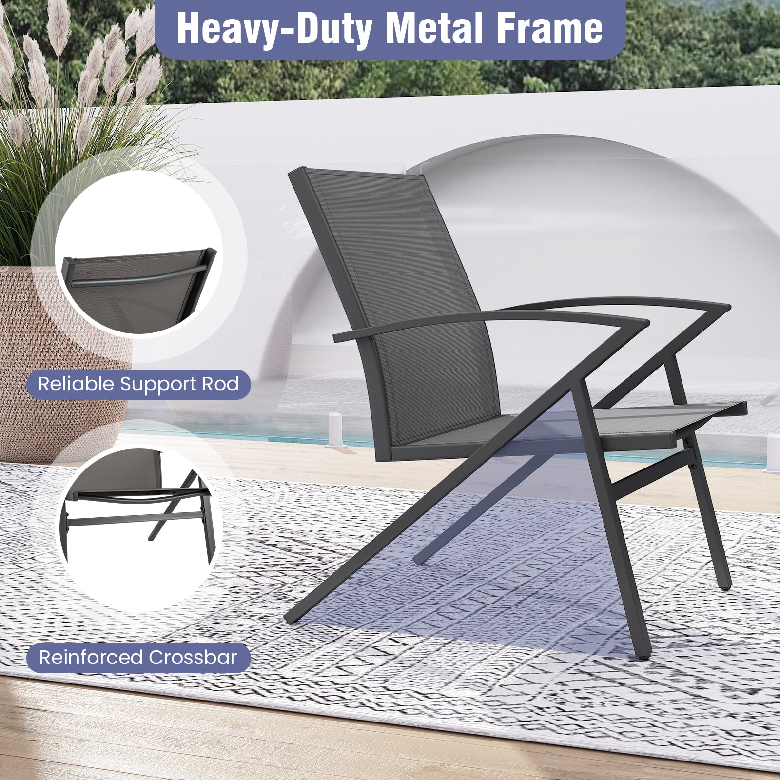 Patio Chairs Set of 2 Lawn Chairs with Heavy Duty Metal Frame-Grey, Gray Beach & Lawn Chairs at Gallery Canada