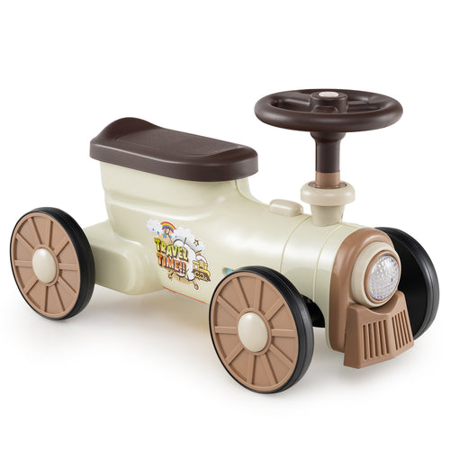 Ride on Toy with Steering Wheel and Train Whistle Sound Button, Beige