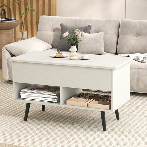 31.5 Inch Lift-Top Coffee Table, Hidden Storage, 2 Shelves, White