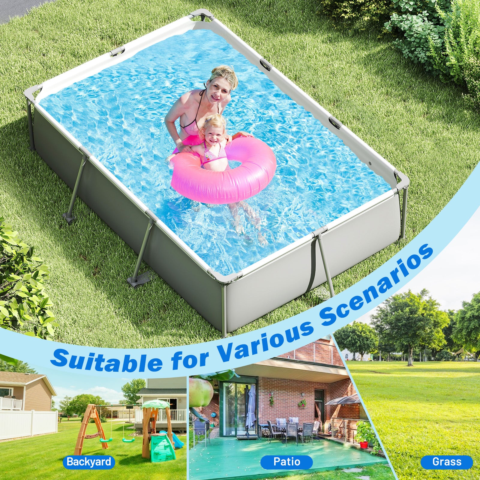 690/978/1158/1617 Gal Outdoor Family Swimming Pool with Metal Frame-10 ft, Gray Swimming Pools at Gallery Canada