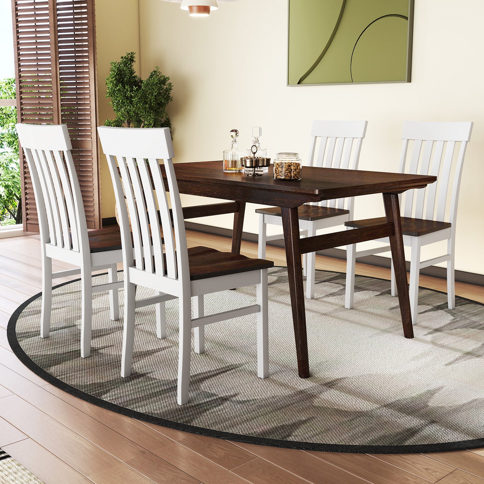 Set of 2 Kitchen Armless Dining Chairs with Slatted High Backrests, White Dining Chairs at Gallery Canada