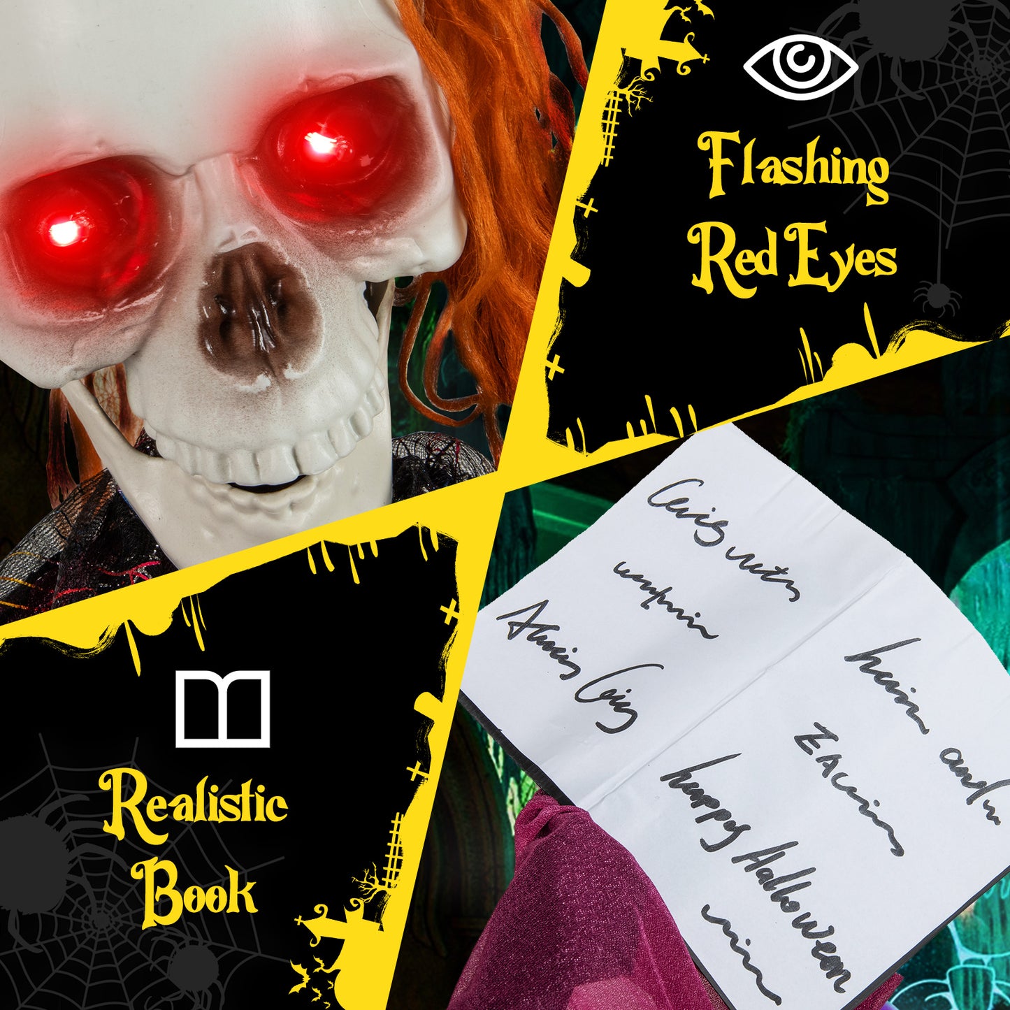 6 Feet Halloween Animatronic Standing Girl Holding Book with Sound-Activated Light-up Eyes and Moving Arms & Head Halloween at Gallery Canada