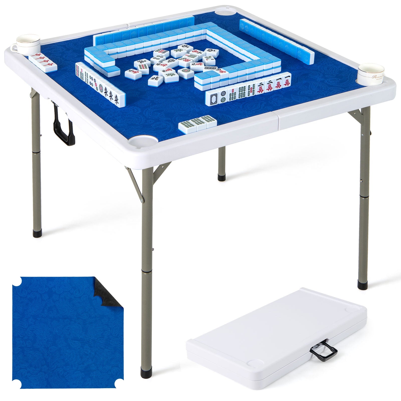 35 Inch 4 Player Folding Mahjong Table, With Cup Holders, Navy Game Room Navy at Gallery Canada