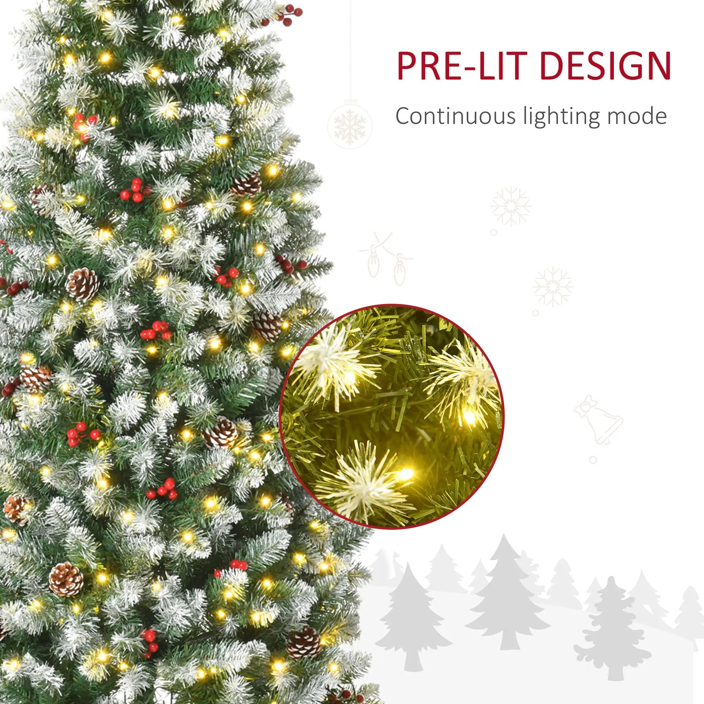 6 ft Pre-Lit Christmas Tree, LED Lights, Pine Cones, Red Berries Pencil Christmas Trees at Gallery Canada