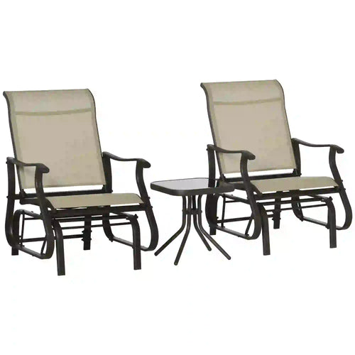 3PCs Gliding Rocking Chair, Bistro Tea Table Set, Grey