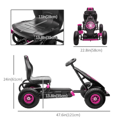 Adjustable Seat Pedal Go Kart, Rubber Wheels Shock Absorb, Pink Pedal Go Karts for Kids at Gallery Canada