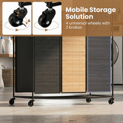 21.4 Gal Laundry Hamper, 3-Section, Lockable Wheels, Black Gray