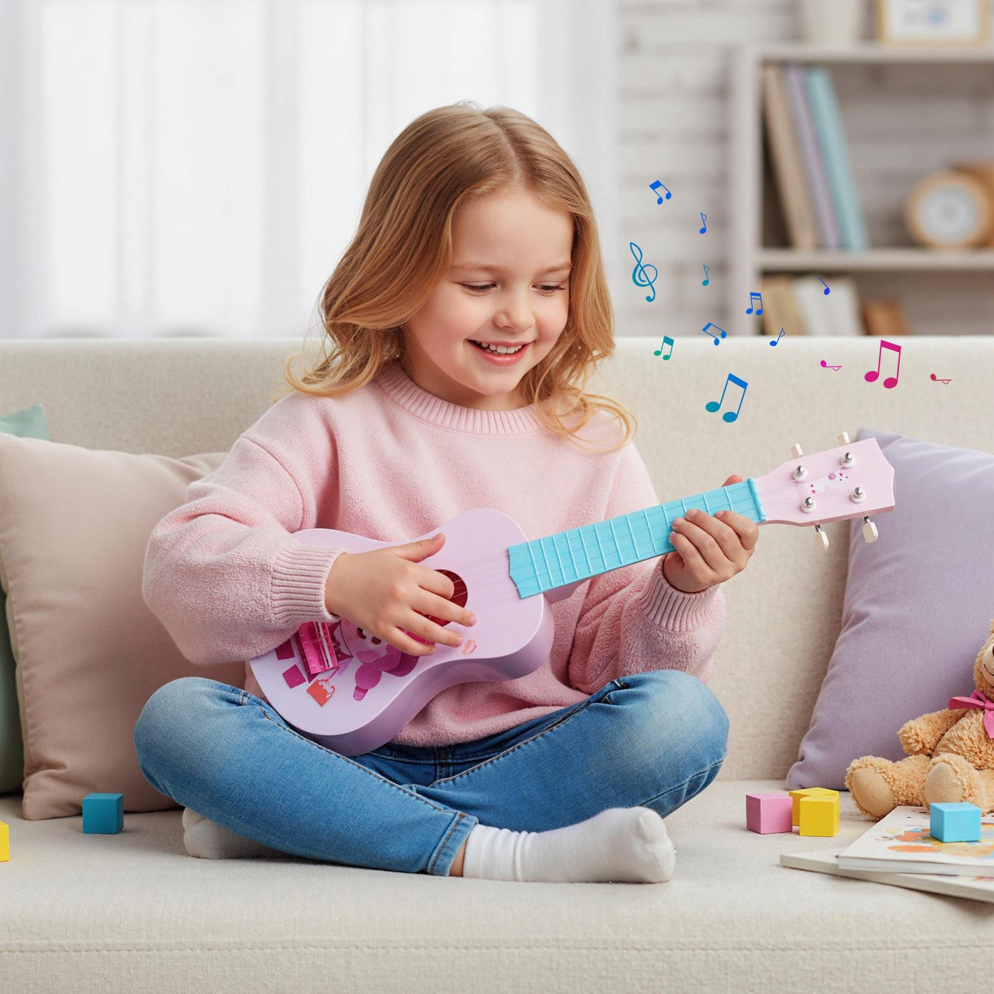 21 Inch Children Mini Ukulele with 4 Nylon Strings and 12 Frets, Pink & Blue Guitar & Strings at Gallery Canada