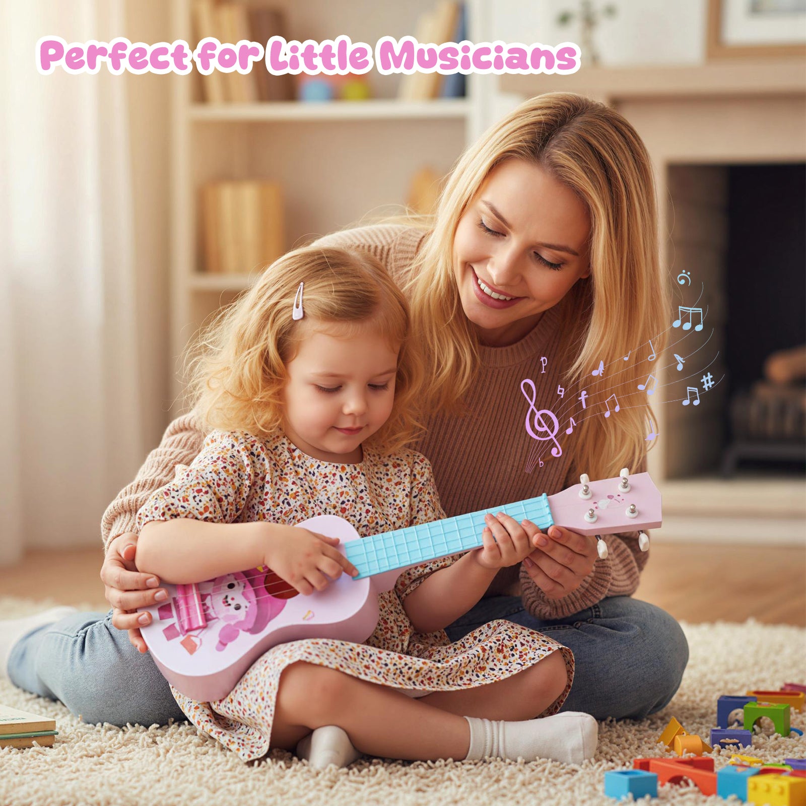 21 Inch Children Mini Ukulele with 4 Nylon Strings and 12 Frets, Pink & Blue Guitar & Strings at Gallery Canada