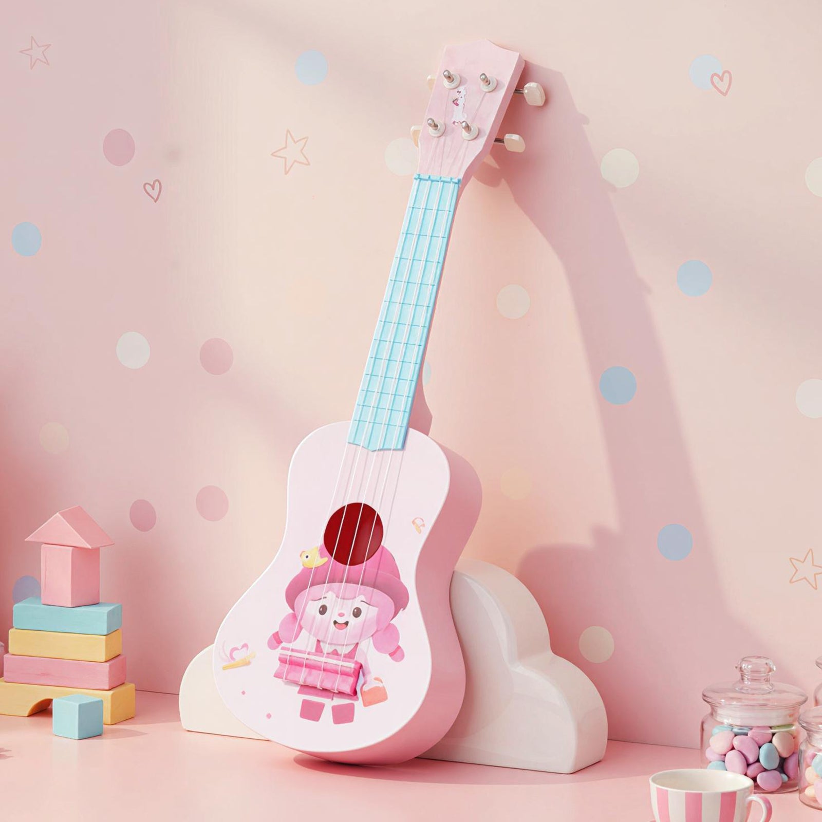 21 Inch Children Mini Ukulele with 4 Nylon Strings and 12 Frets, Pink & Blue Guitar & Strings at Gallery Canada