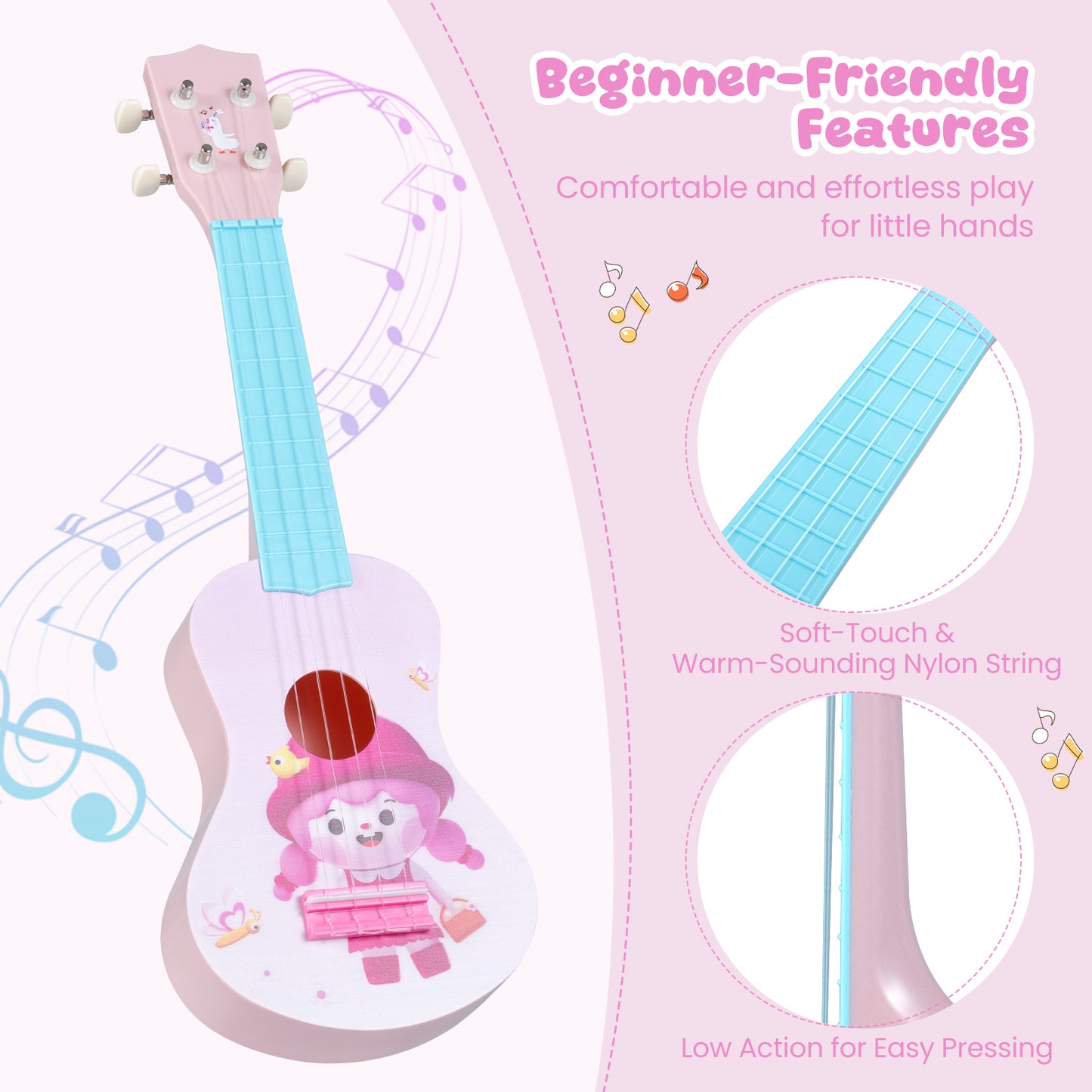 21 Inch Children Mini Ukulele with 4 Nylon Strings and 12 Frets, Pink & Blue Guitar & Strings at Gallery Canada