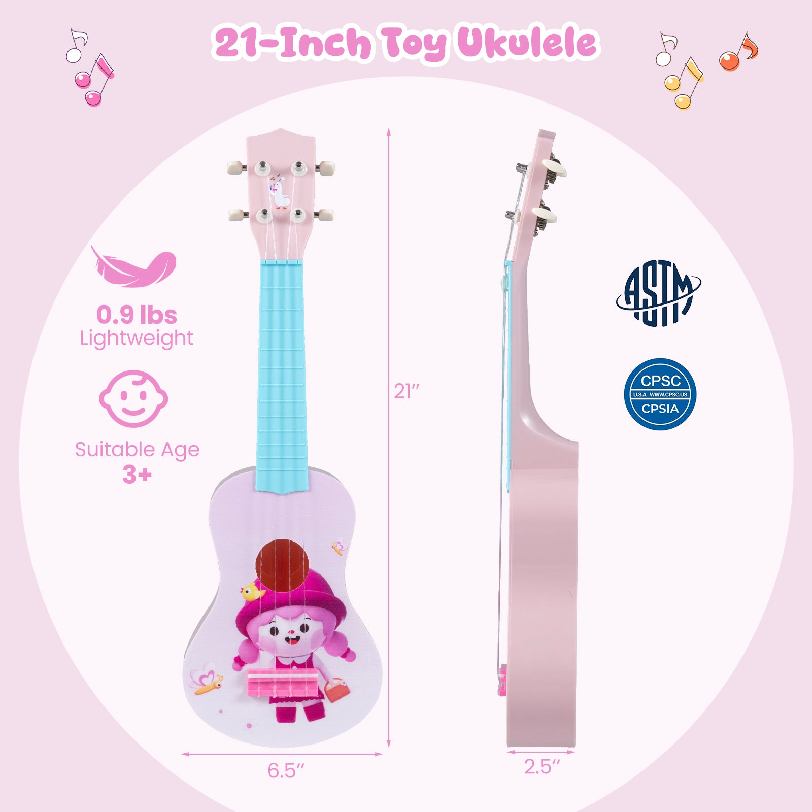 21 Inch Children Mini Ukulele with 4 Nylon Strings and 12 Frets, Pink & Blue Guitar & Strings at Gallery Canada