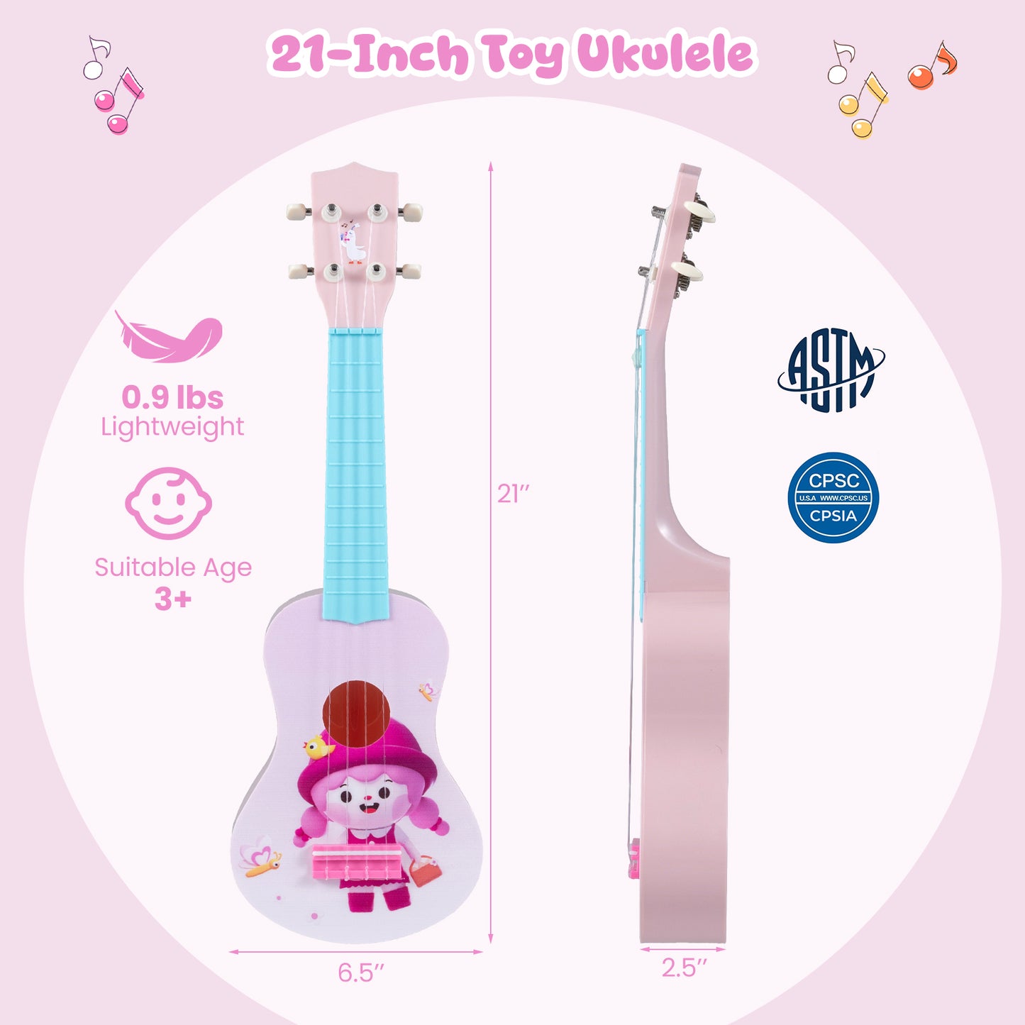 21 Inch Children Mini Ukulele with 4 Nylon Strings and 12 Frets, Pink & Blue Guitar & Strings at Gallery Canada