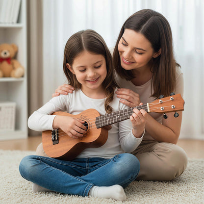 21 Inch Soprano Mahogany Wooden Ukelele Set with Adjustable Strap, Natural Guitar & Strings at Gallery Canada