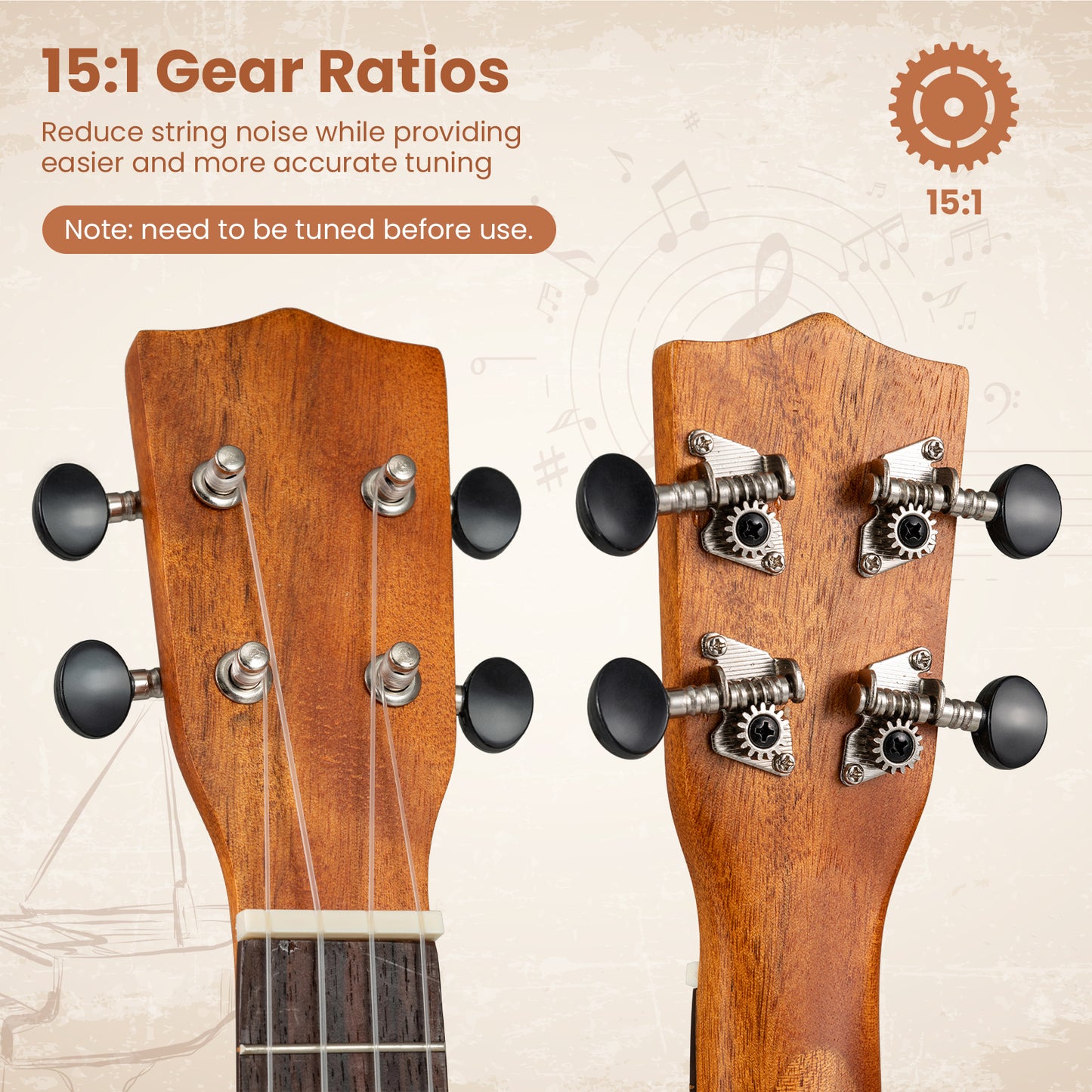 21 Inch Soprano Mahogany Wooden Ukelele Set with Adjustable Strap, Natural Guitar & Strings at Gallery Canada