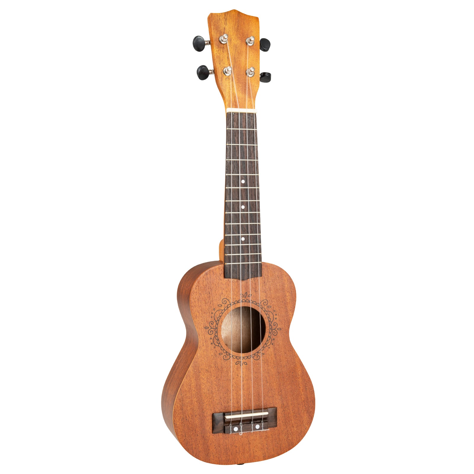 21 Inch Soprano Mahogany Wooden Ukelele Set with Adjustable Strap, Natural Guitar & Strings at Gallery Canada