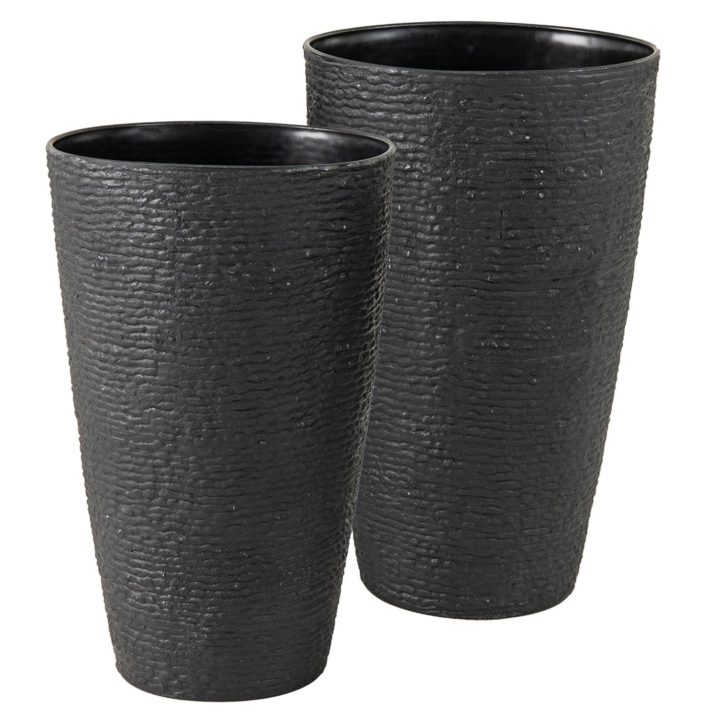 21 Inch Tall Round Plastic Planters Set of 2 Flower Pots with Drainage System, Black Raised Garden Beds at Gallery Canada