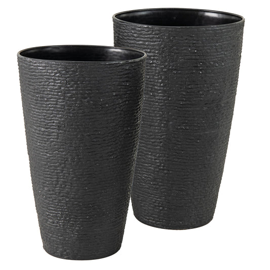 21 Inch Tall Round Plastic Planters Set of 2 Flower Pots with Drainage System, Black Raised Garden Beds Black at Gallery Canada
