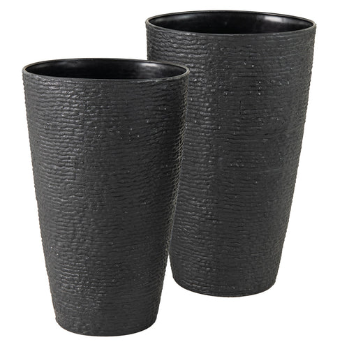 21 Inch Tall Round Plastic Planters Set of 2 Flower Pots with Drainage System, Black